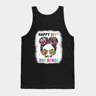 Bleached Happy 100th Day Of 2nd Grade Messy Bun Kids Girls Tank Top